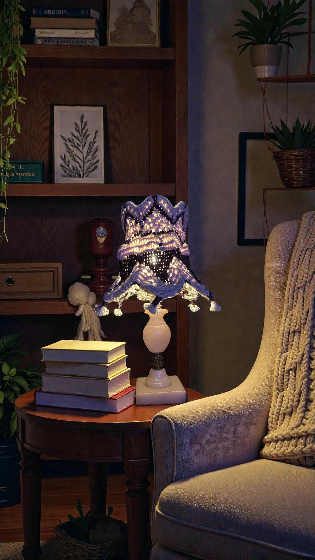 Lampe avec son abat jour en macramé